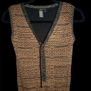 BCBG -  Metallic V-Neck Sweater Vest - Copper & Black - Size S